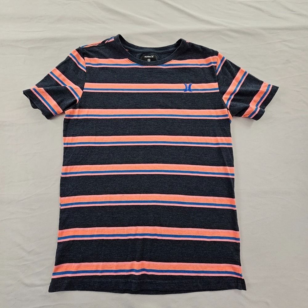 Hurley Blue Striped Short Sleeve Cotton Blend T-Shirt Youth L